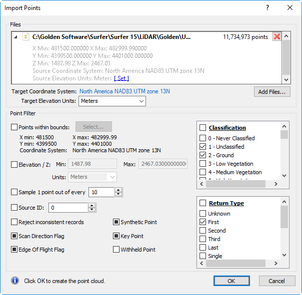 Import points dialog
