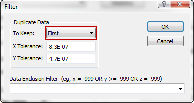 The Surfer Filter dialog where duplicate points can be managed during the gridding process