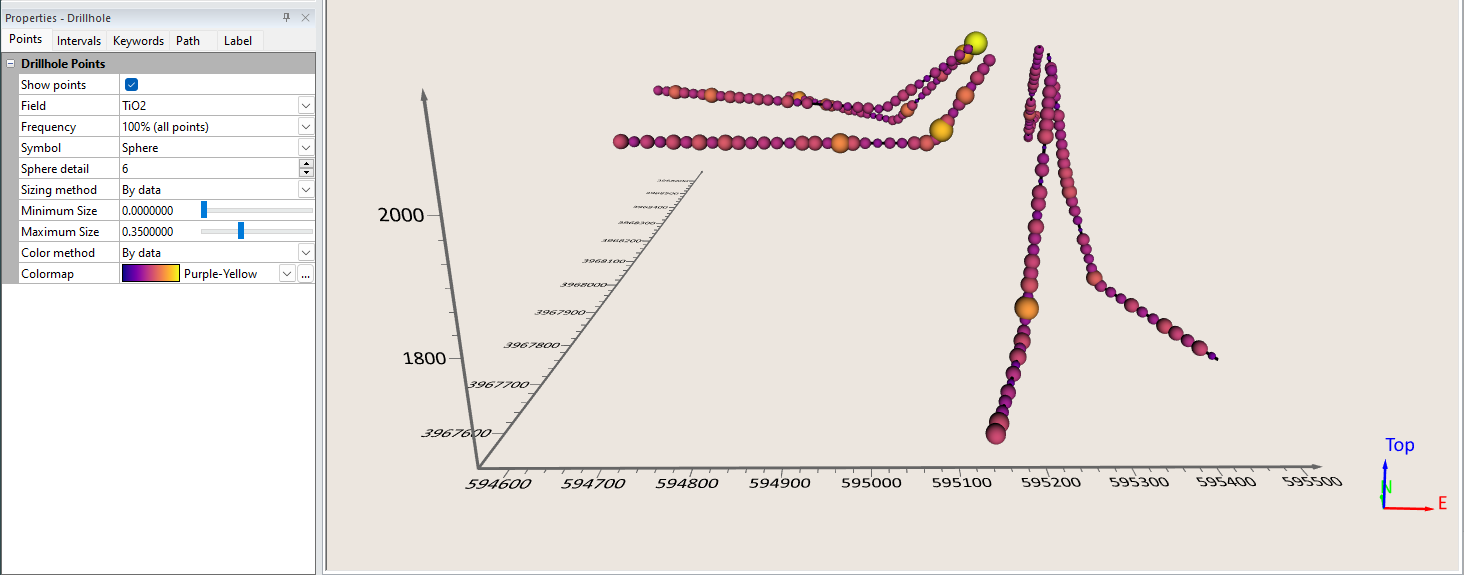 Drillhole layer point properties in the 3D view
