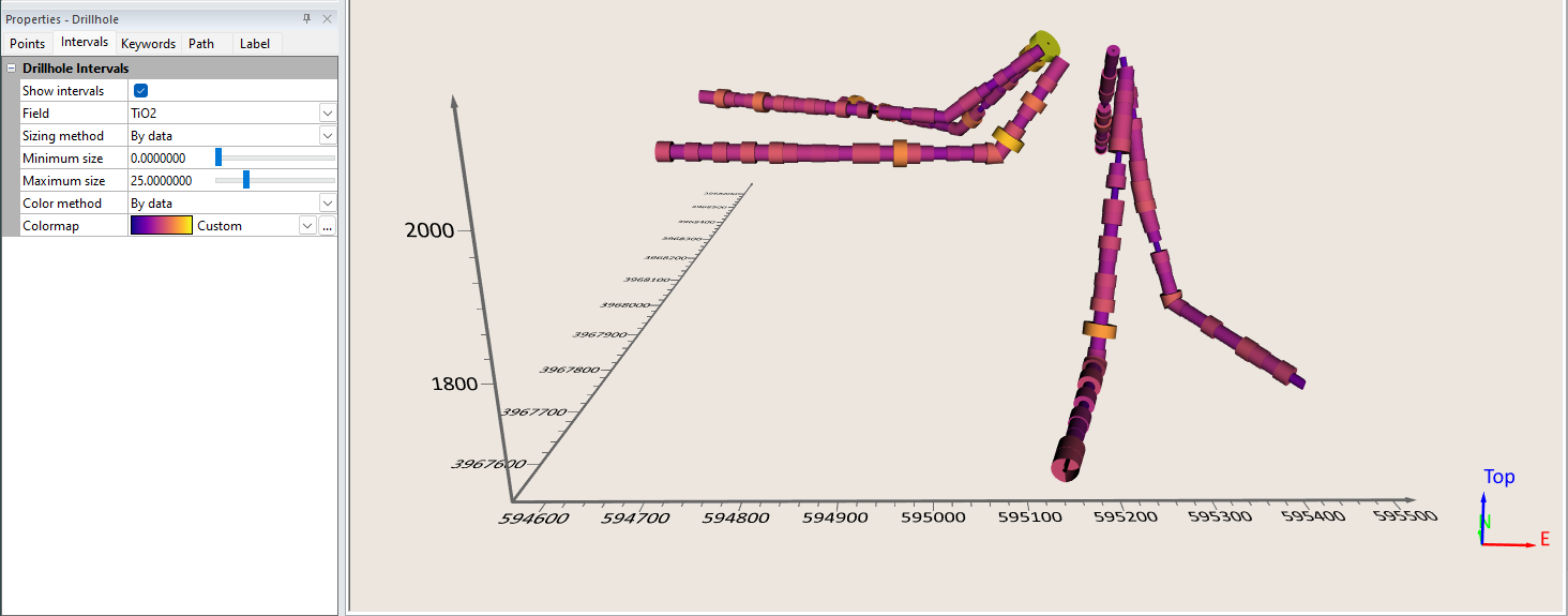 Drillhole layer interval properties in the 3D view