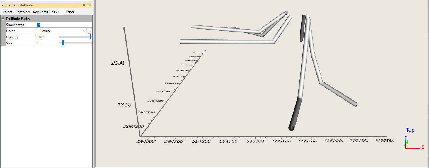 Drillhole layer path properties in the 3D view