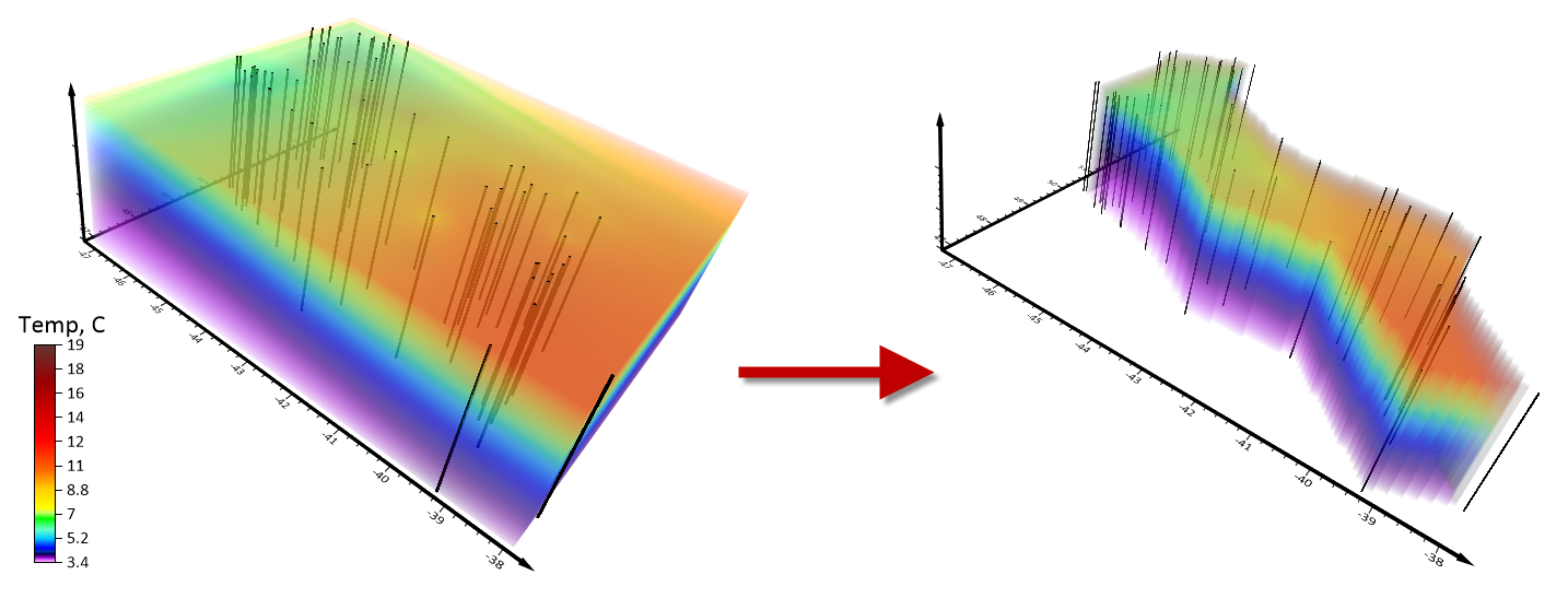 Surfer 3D View of a 3D grid with NoData regions assigned
