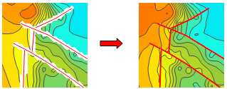 How can I narrow (reduce) the spacing between fault lines and contour lines in Surfer_ (226806528)_faults.png