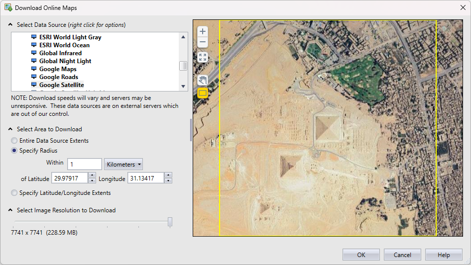 The Download Online Maps dialog in Surfer gives you access to high quality imagery from around the world