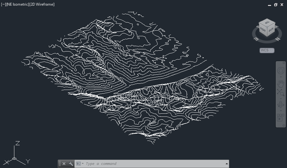 Surfer contour map exported to DXF file for display in AutoCAD.