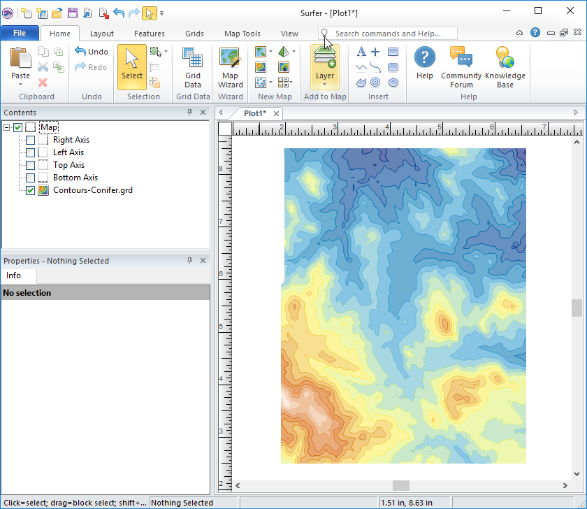 Create and customize a contour map in Surfer for export to Google Earth as an overlay.