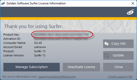 Where Can I Find My Surfer Serial Number Or Product Key Golden Software Support