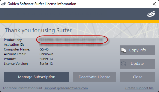 surfer 12 serial number