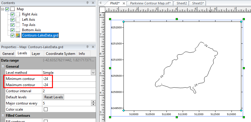 example of contour map with only one level showing