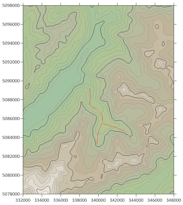 Contour map with faults in Surfer