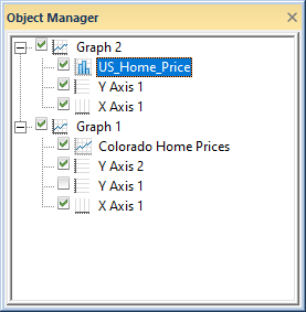 Grapher's Object Manager showing 2 plots and separate axes