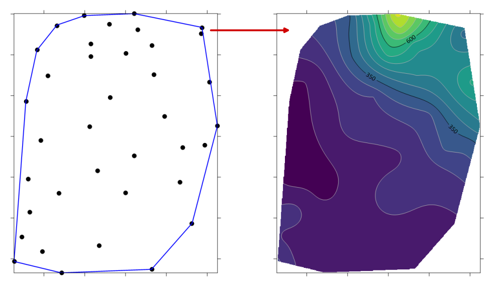 Two Surfer maps illustrating the convex hull of data and resulting grid file