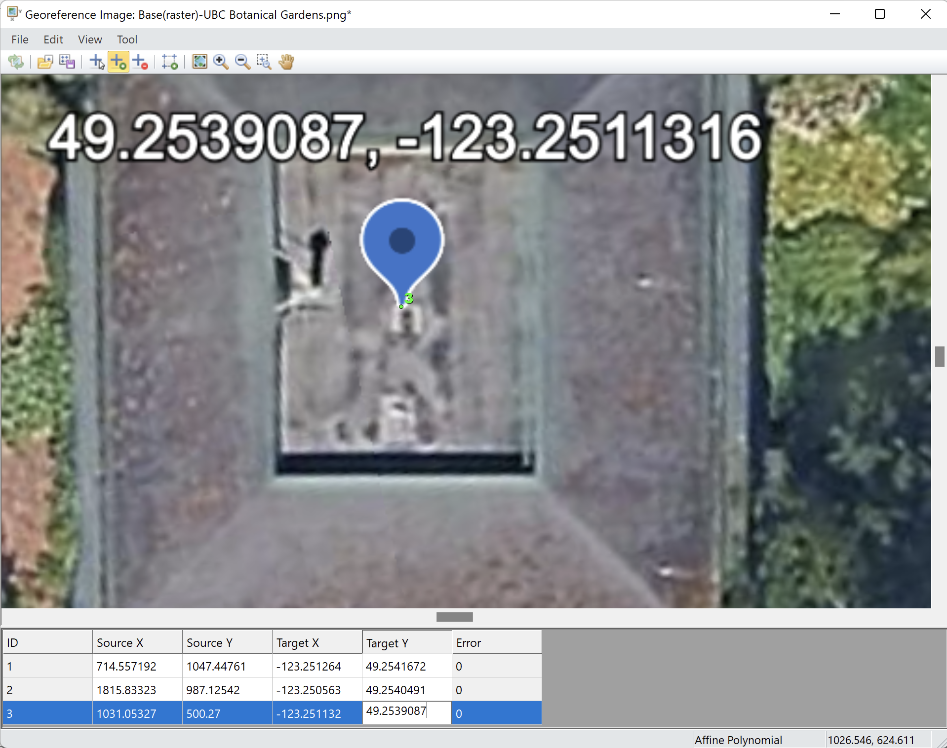 The Georeference Image dialog in Surfer is used to assign real-world coordanates to an unreferenced image using internal or corner calibration points.