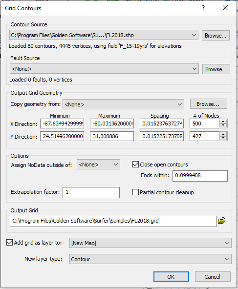 Grid Contour Dialog Window Example