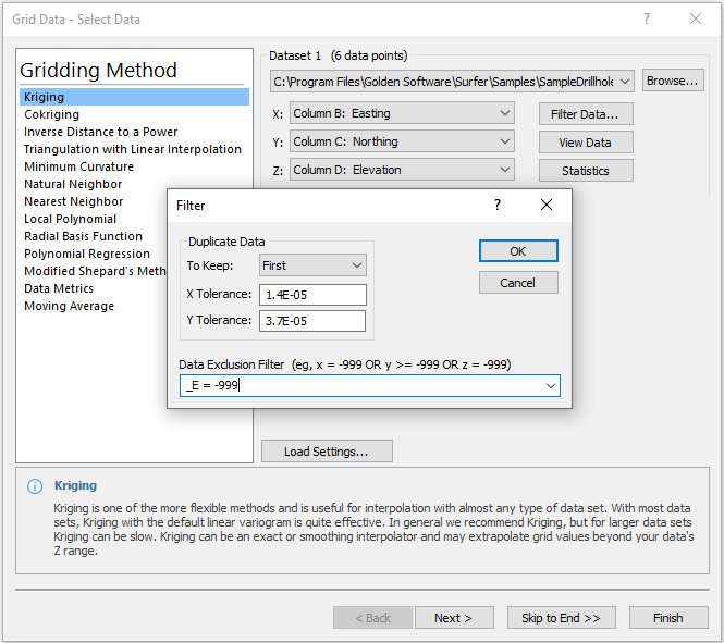 Grid Data Filter dialog