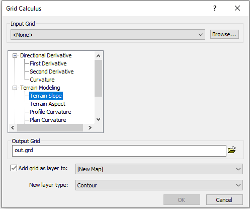 Grid Calculus Dialog Terrain Slope