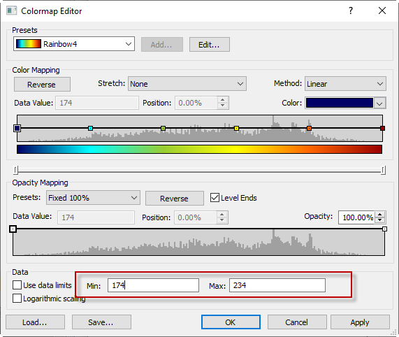 Setting the data range in the Colormap Editor in Surfer